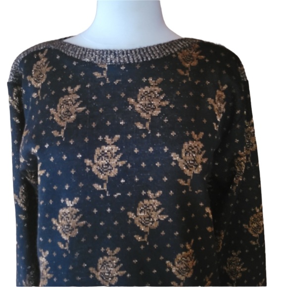 1980s Allura Copper, Sparkly Floral Sweater - Picture 2 of 6
